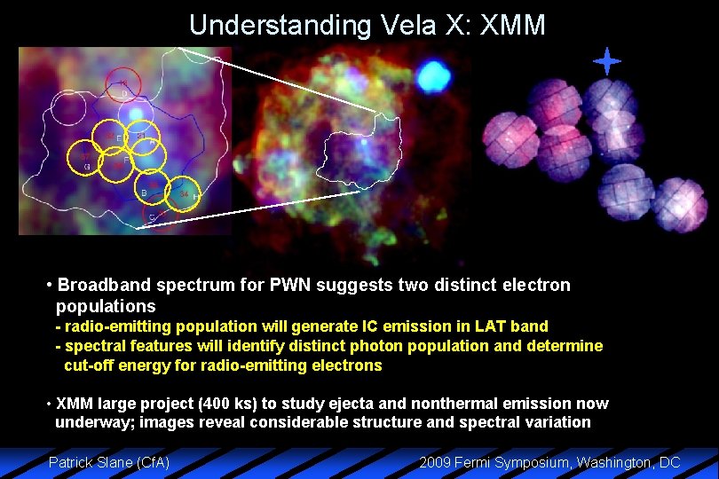 Understanding Vela X: XMM • Broadband spectrum for PWN suggests two distinct electron populations