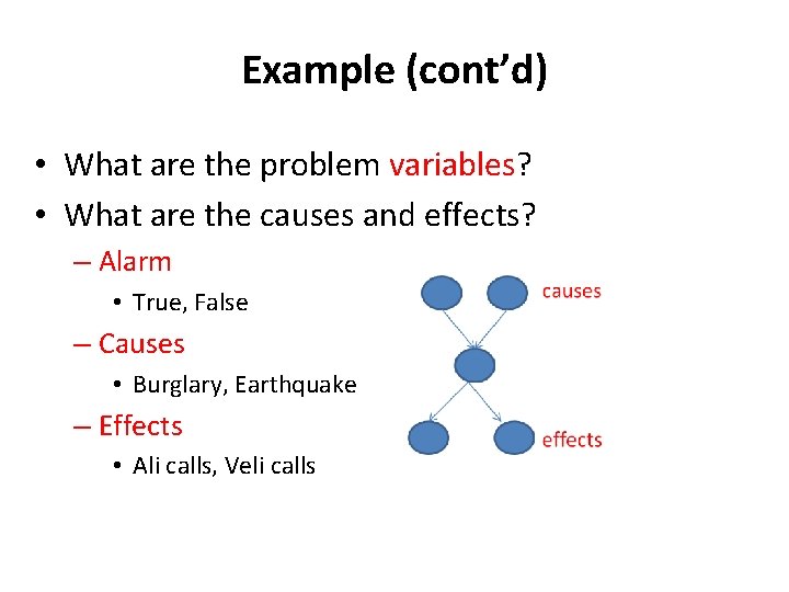 Example (cont’d) • What are the problem variables? • What are the causes and