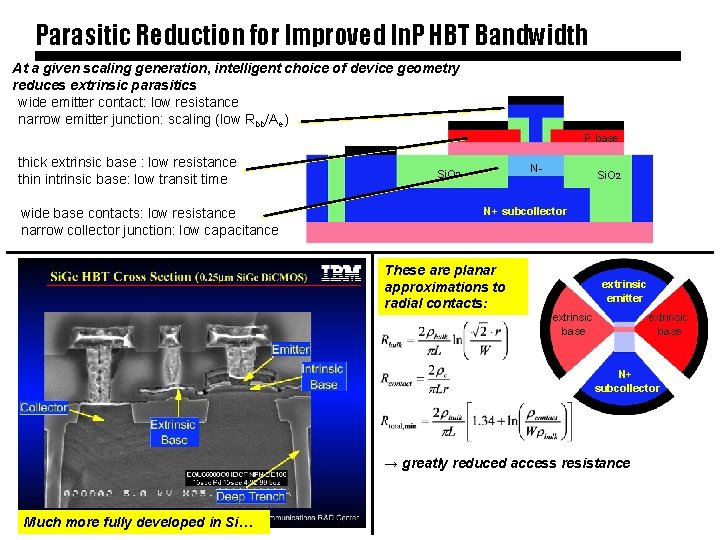 Parasitic Reduction for Improved In. P HBT Bandwidth At a given scaling generation, intelligent