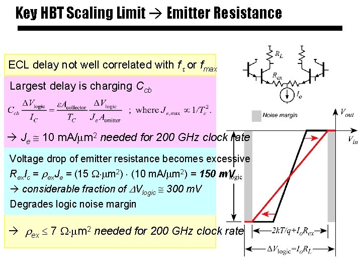 Key HBT Scaling Limit Emitter Resistance ECL delay not well correlated with f or