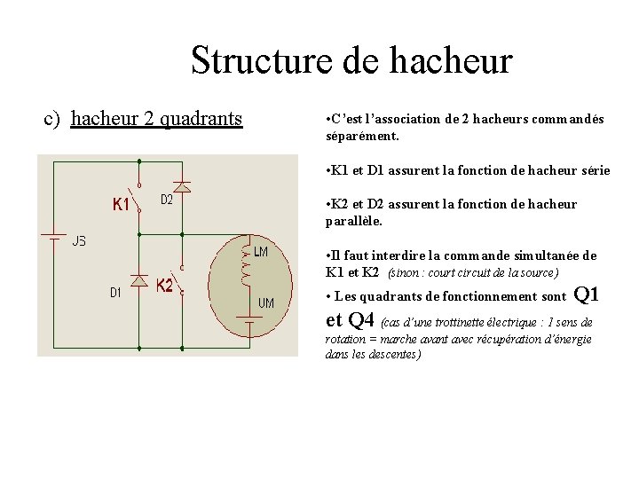 Structure de hacheur c) hacheur 2 quadrants • C’est l’association de 2 hacheurs commandés