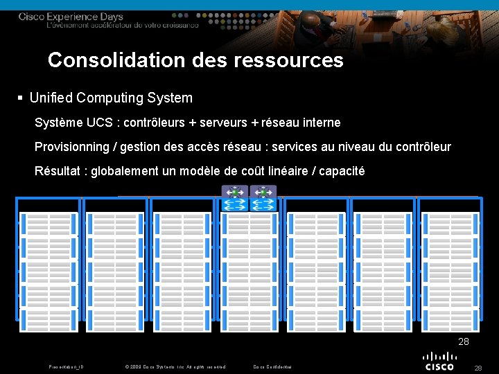 Consolidation des ressources § Unified Computing System Système UCS : contrôleurs + serveurs +