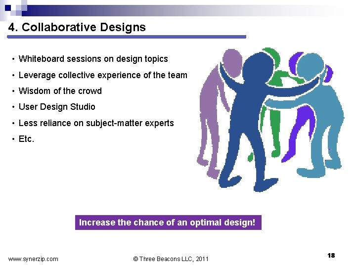 4. Collaborative Designs • Whiteboard sessions on design topics • Leverage collective experience of
