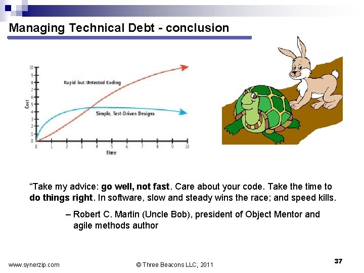 Managing Technical Debt - conclusion “Take my advice: go well, not fast. Care about