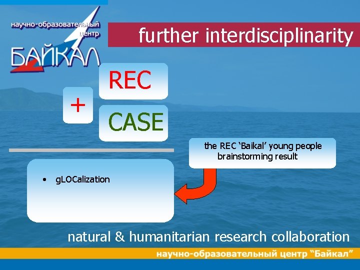 further interdisciplinarity + REC CASE the REC ‘Baikal’ young people brainstorming result • g.