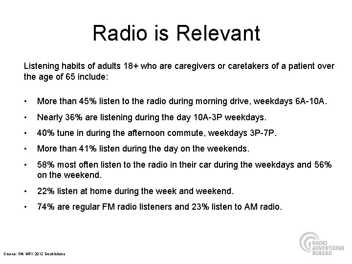 Radio is Relevant Listening habits of adults 18+ who are caregivers or caretakers of