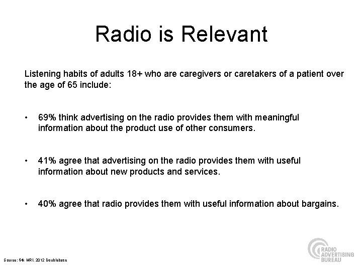 Radio is Relevant Listening habits of adults 18+ who are caregivers or caretakers of