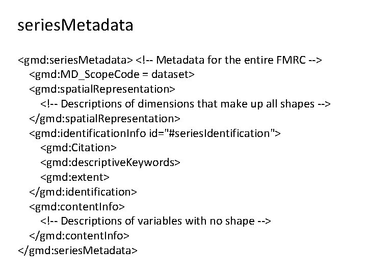 series. Metadata <gmd: series. Metadata> <!-- Metadata for the entire FMRC --> <gmd: MD_Scope.