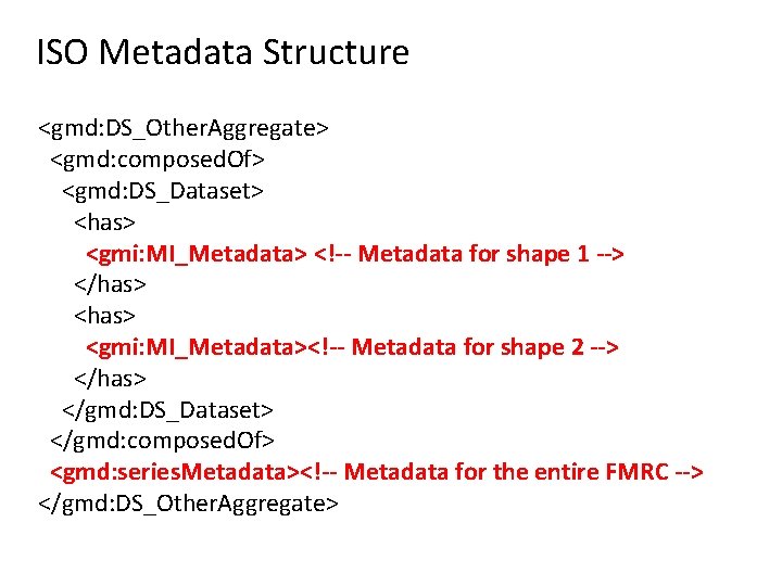 ISO Metadata Structure <gmd: DS_Other. Aggregate> <gmd: composed. Of> <gmd: DS_Dataset> <has> <gmi: MI_Metadata>