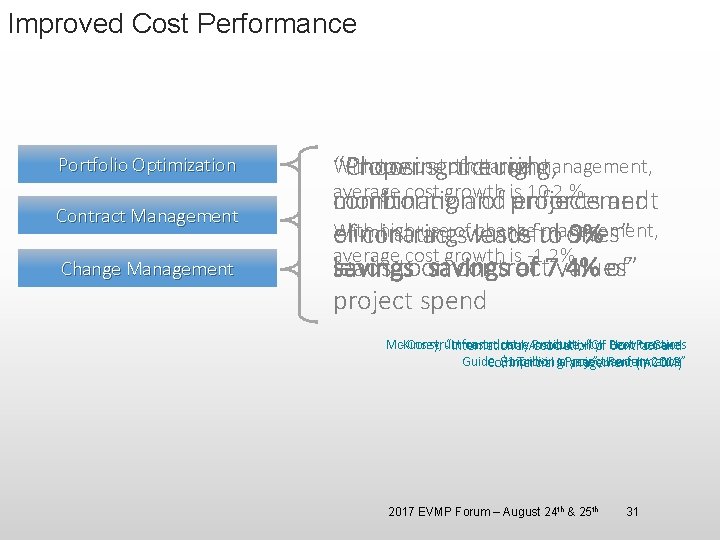 Improved Cost Performance Portfolio Optimization Contract Management Change Management With low use of change