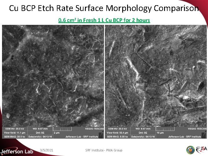 Cu BCP Etch Rate Surface Morphology Comparison 0. 6 cm 2 in Fresh 1