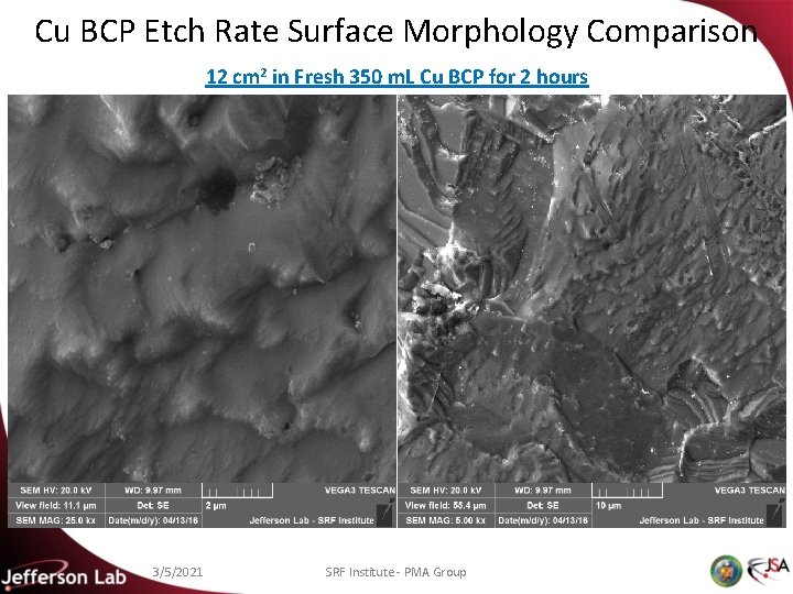 Cu BCP Etch Rate Surface Morphology Comparison 12 cm 2 in Fresh 350 m.