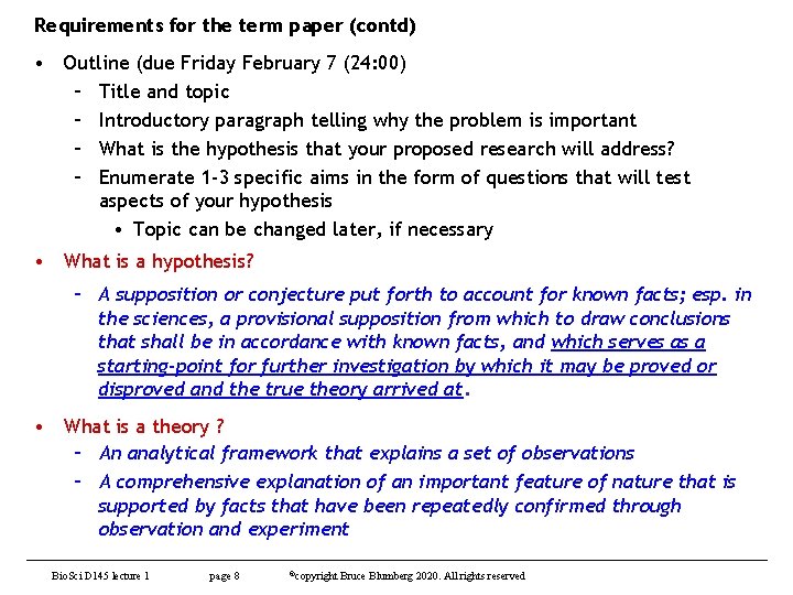 Requirements for the term paper (contd) • Outline (due Friday February 7 (24: 00)