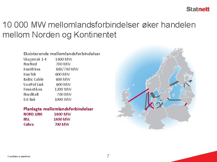 10 000 MW mellomlandsforbindelser øker handelen mellom Norden og Kontinentet Eksisterende mellomlandsforbindelser Skagerrak 1