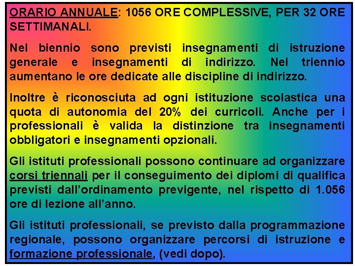 ORARIO ANNUALE: 1056 ORE COMPLESSIVE, PER 32 ORE SETTIMANALI. Nel biennio sono previsti insegnamenti