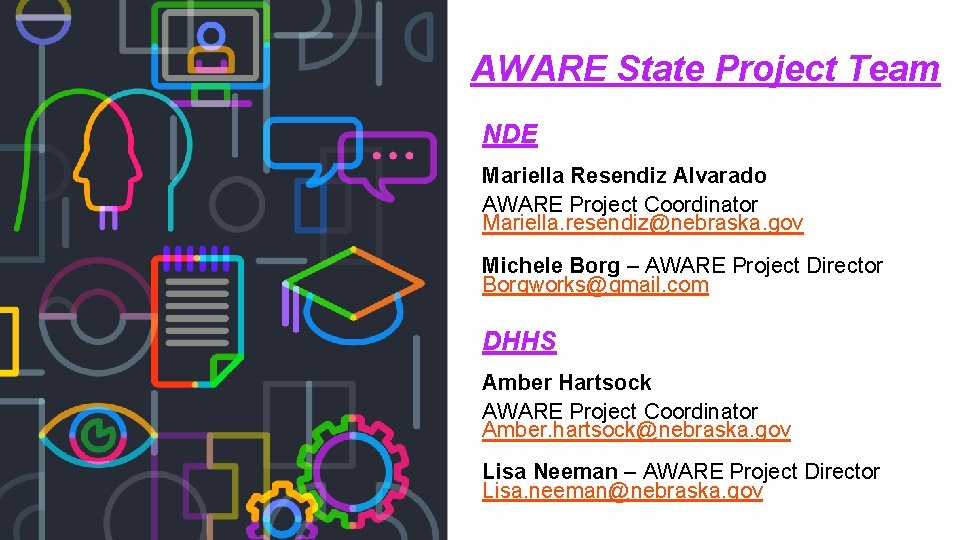 AWARE State Project Team NDE Mariella Resendiz Alvarado AWARE Project Coordinator Mariella. resendiz@nebraska. gov