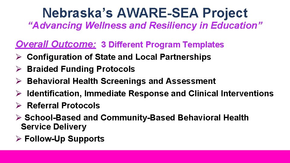 Nebraska’s AWARE-SEA Project “Advancing Wellness and Resiliency in Education” Overall Outcome: 3 Different Program