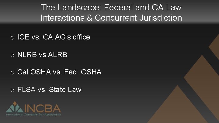 The Landscape: Federal and CA Law Interactions & Concurrent Jurisdiction o ICE vs. CA