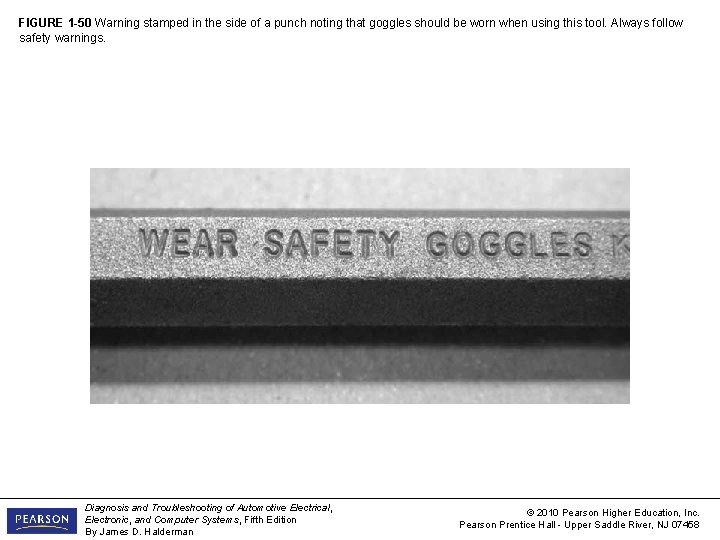 FIGURE 1 -50 Warning stamped in the side of a punch noting that goggles