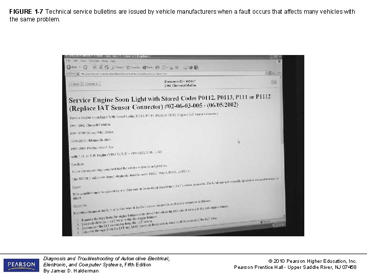 FIGURE 1 -7 Technical service bulletins are issued by vehicle manufacturers when a fault