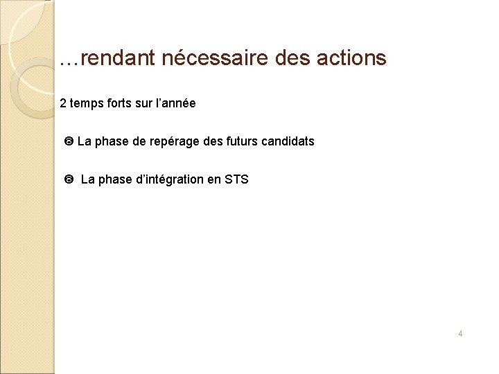 …rendant nécessaire des actions 2 temps forts sur l’année La phase de repérage des