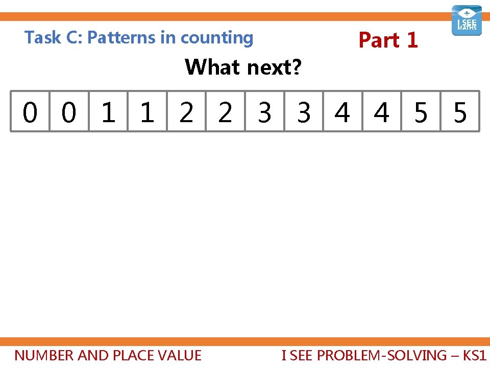 Task C: Patterns in counting What next? Part 1 0 0 1 1 2