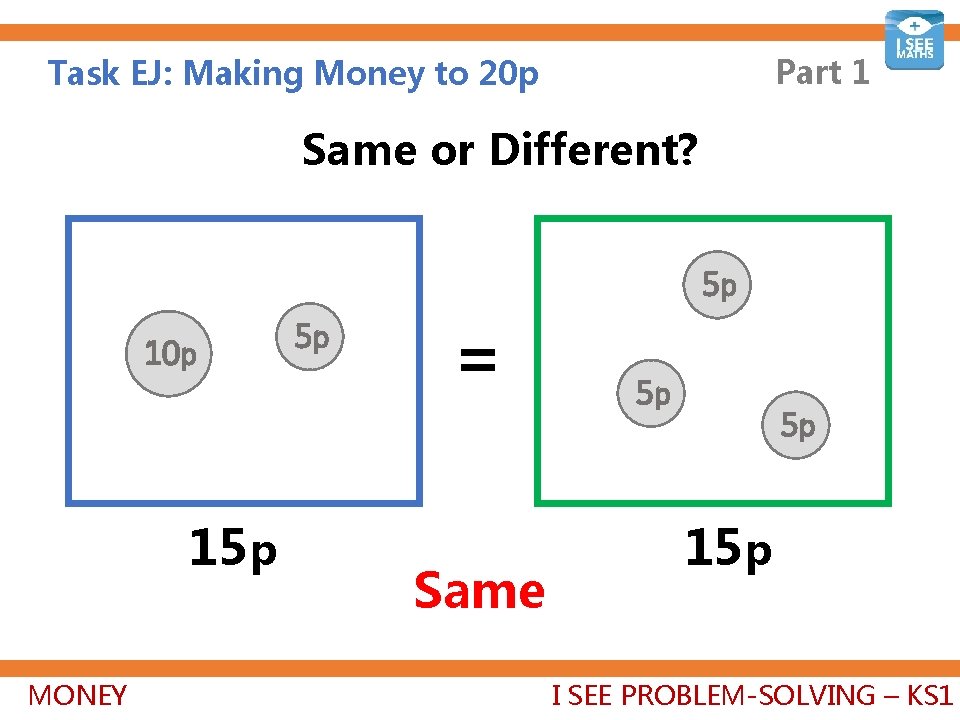 Part 1 Task EJ: Making Money to 20 p Same or Different? 5 p