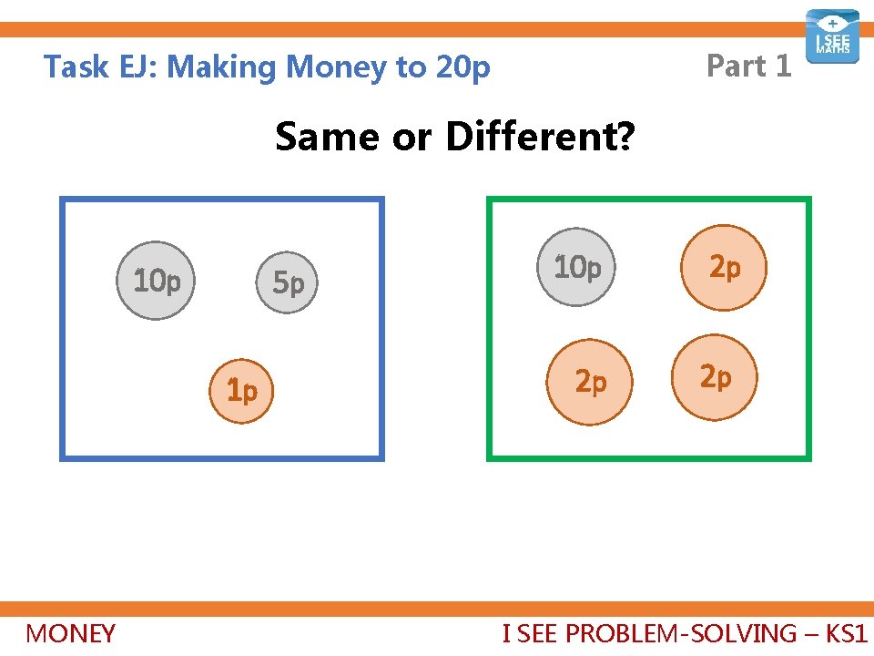 Part 1 Task EJ: Making Money to 20 p Same or Different? 10 p