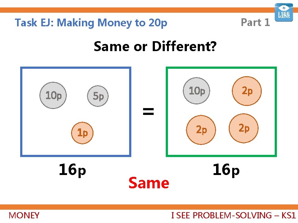 Part 1 Task EJ: Making Money to 20 p Same or Different? 10 p
