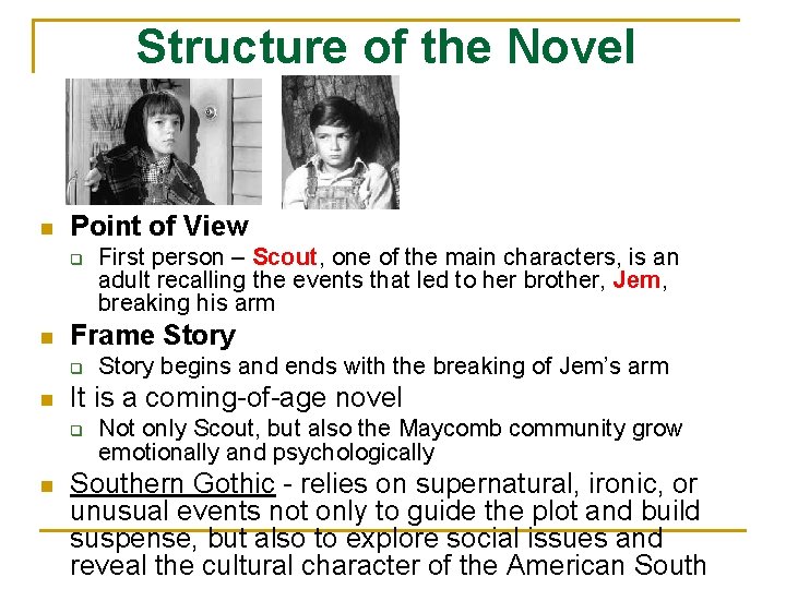 Structure of the Novel n Point of View q n Frame Story q n