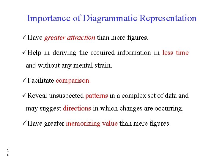 Importance of Diagrammatic Representation üHave greater attraction than mere figures. üHelp in deriving the Importance of Diagrammatic Representation üHave greater attraction than mere figures. üHelp in deriving the