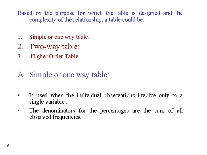 Based on the purpose for which the table is designed and the complexity of Based on the purpose for which the table is designed and the complexity of