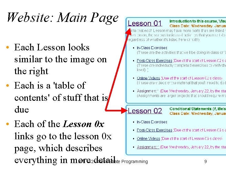 Website: Main Page • Each Lesson looks similar to the image on the right