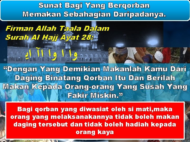 Sunat Bagi Yang Berqorban Memakan Sebahagian Daripadanya. Firman Allah Taala Dalam Surah Al Hajj