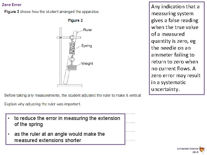 Zero Error Any indication that a measuring system gives a false reading when the