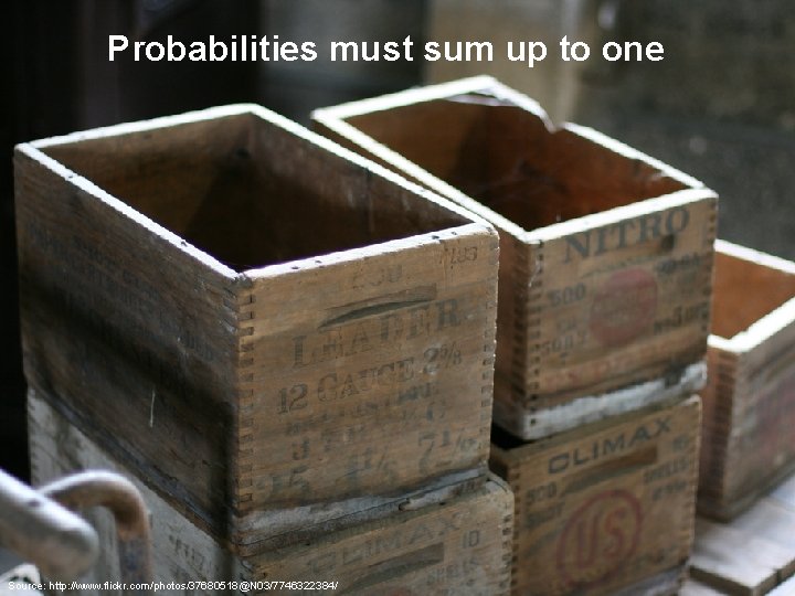 Probabilities must sum up to one Source: http: //www. flickr. com/photos/37680518@N 03/7746322384/ 