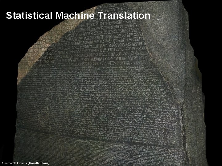 Statistical Machine Translation Source: Wikipedia (Rosetta Stone) 
