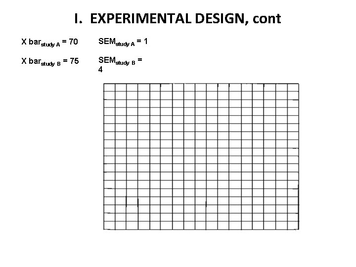 I. EXPERIMENTAL DESIGN, cont X barstudy A = 70 SEMstudy A = 1 X