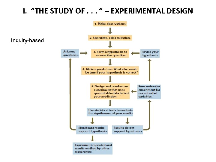 I. “THE STUDY OF. . . “ – EXPERIMENTAL DESIGN Inquiry-based 