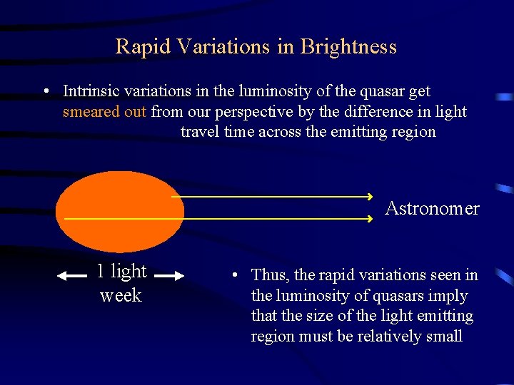 Rapid Variations in Brightness • Intrinsic variations in the luminosity of the quasar get