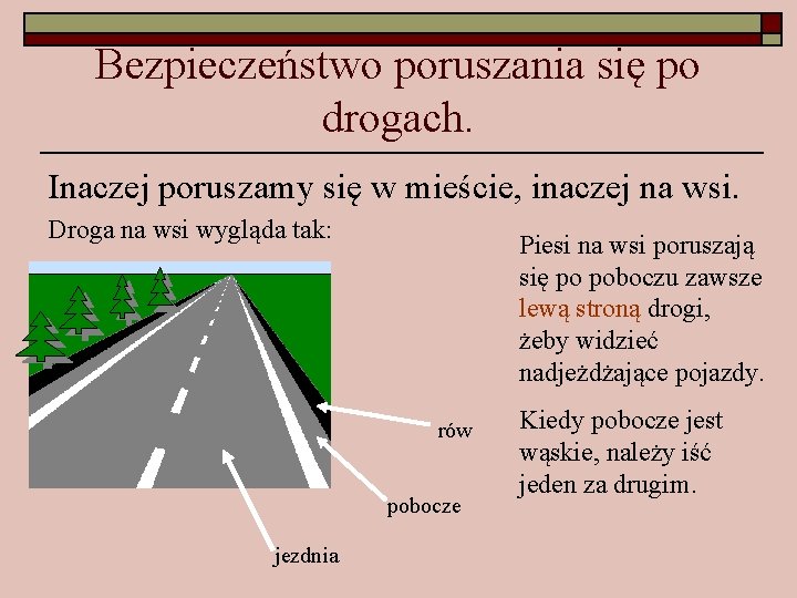 Bezpieczeństwo poruszania się po drogach. Inaczej poruszamy się w mieście, inaczej na wsi. Droga