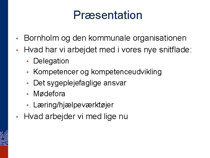 Præsentation • • Bornholm og den kommunale organisationen Hvad har vi arbejdet med i