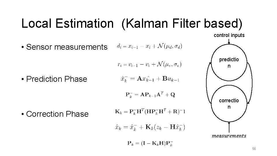 Local Estimation (Kalman Filter based) control inputs • Sensor measurements predictio n • Prediction