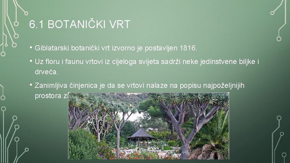 6. 1 BOTANIČKI VRT • Giblatarski botanički vrt izvorno je postavljen 1816. • Uz