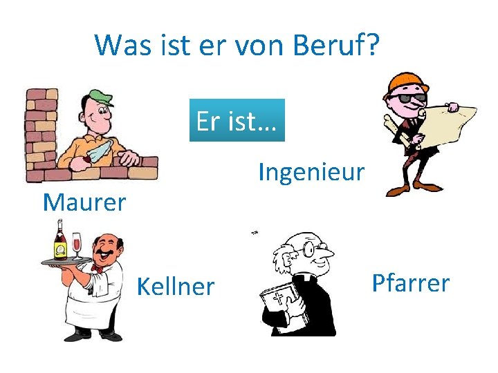 Was ist er von Beruf? Er ist… Ingenieur Maurer Kellner Pfarrer 