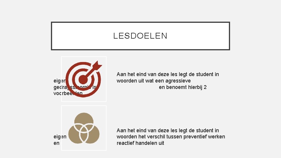 LESDOELEN eigen gedragsstoornis is voorbeelden. eigen en Aan het eind van deze les legt