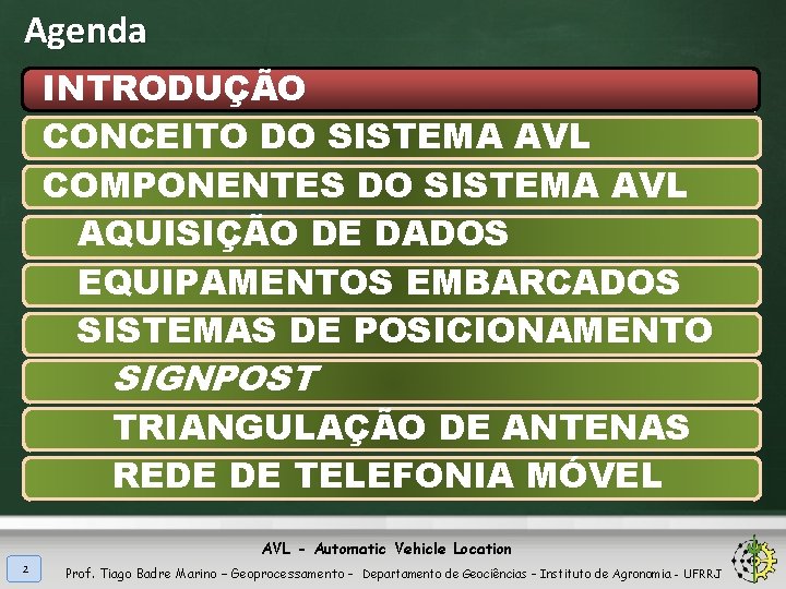 Agenda INTRODUÇÃO CONCEITO DO SISTEMA AVL COMPONENTES DO SISTEMA AVL AQUISIÇÃO DE DADOS EQUIPAMENTOS