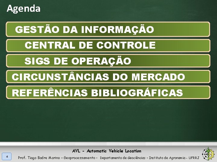 Agenda GESTÃO DA INFORMAÇÃO CENTRAL DE CONTROLE SIGS DE OPERAÇÃO CIRCUNST NCIAS DO MERCADO