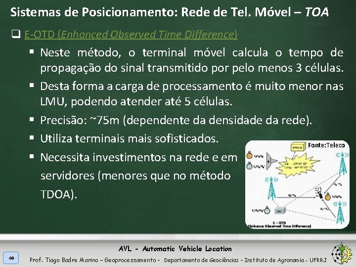 Sistemas de Posicionamento: Rede de Tel. Móvel – TOA q E-OTD (Enhanced Observed Time