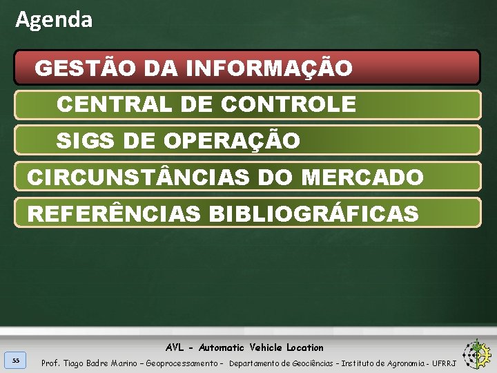 Agenda GESTÃO DA INFORMAÇÃO CENTRAL DE CONTROLE SIGS DE OPERAÇÃO CIRCUNST NCIAS DO MERCADO
